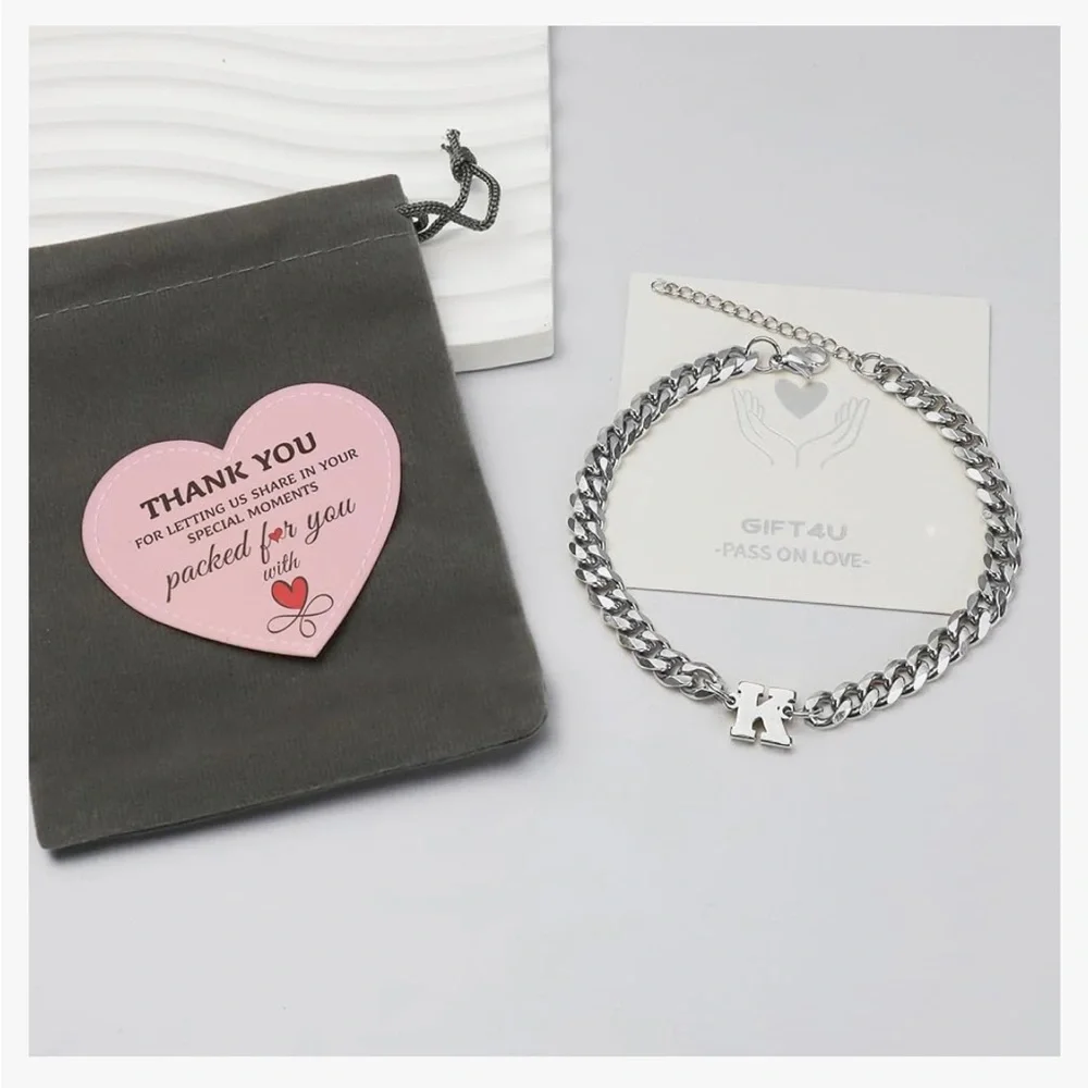 Silver L, N, P, T, V, Y Initial Bracelets for Men